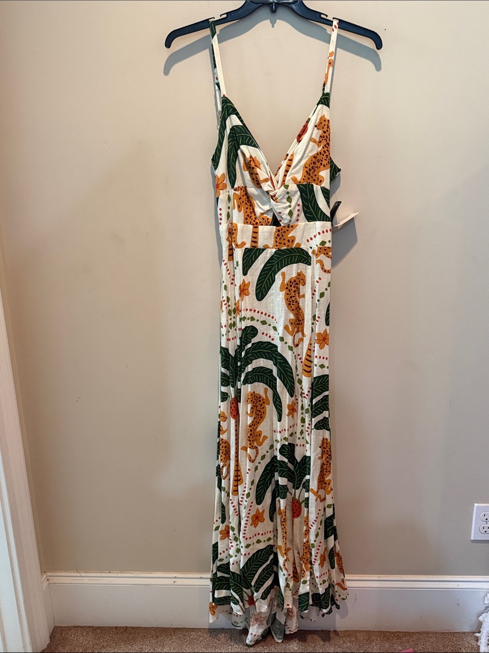 MSK Tropical Leopard & Palm Maxi Dress - White, Green & Orange